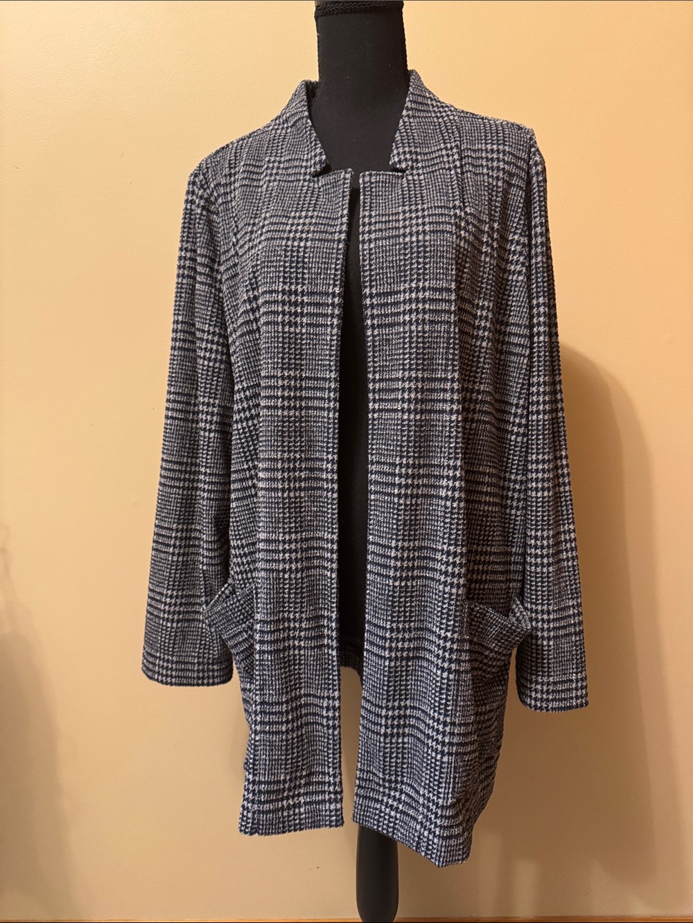 J. Jill Black & White Plaid Open-Front Blazer Jacket